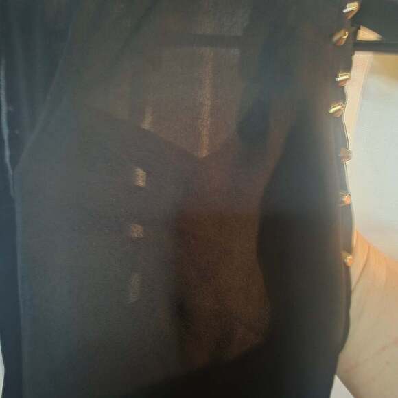 Black Sheer Sleeveless Blouse with Gold Stud Embellishments Medium - Picture 4 of 7
